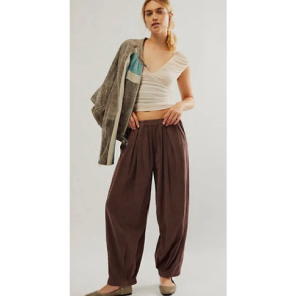 Free People To The Sky Parachute Pants Small Slouchy Trousers Brown Boho Pull On - Picture 15 of 16